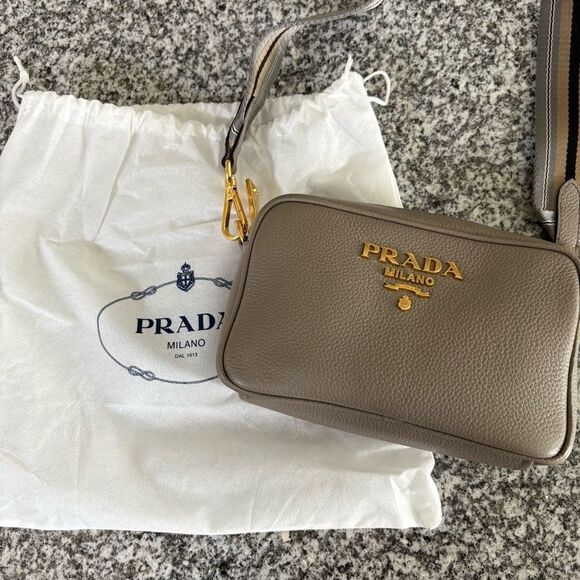 Prada Gray Leather Crossbody Bag with Colorful Strap - Picture 1 of 6